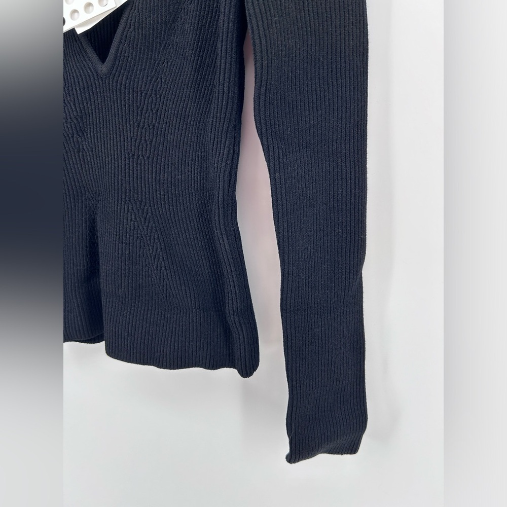 NWT $1474 KHAITE SWEETHEART L/s RIBBED-KNIT SWEATER TOP Black Size Small - Picture 5 of 11